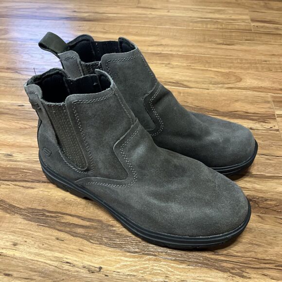 SKECHERS 64263 Dorton Charcoal Gray Suede Leather Pull On Boots Shoes Men\'s 12